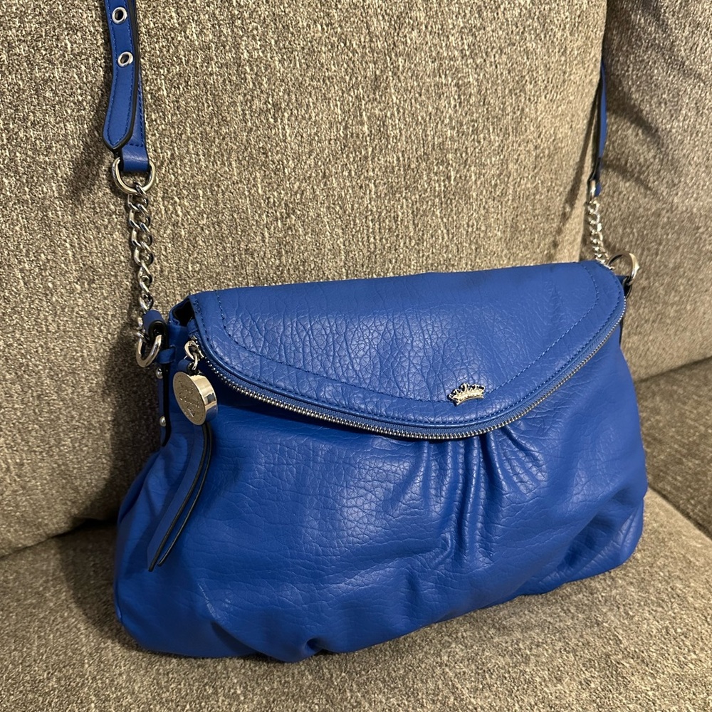 Juicy Couture Cobalt Blue Crossbody - Fold Over Faux Leather Handbag - Picture 6 of 12